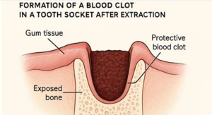 formaiton of a blood clot from pulled tooth